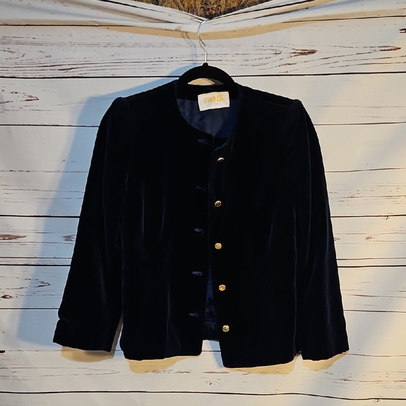 Vintage Stella Tokyo Velvet Button Down Jacket Gold Accents - Picture 1 of 9